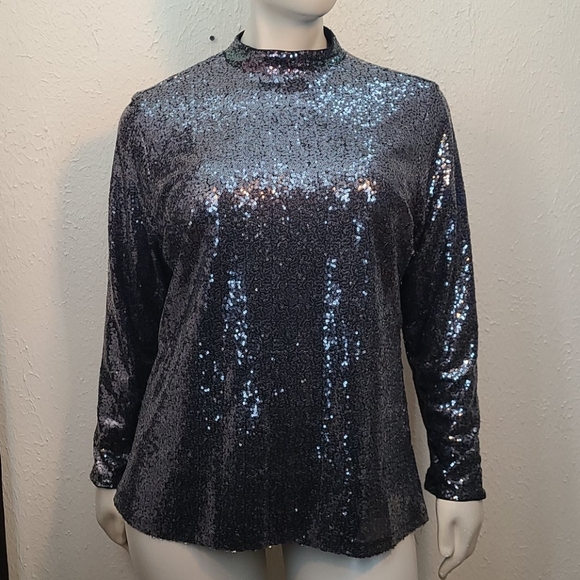 Lane Bryant Tops - NWT black sequin mock neck long sleeve top 16W